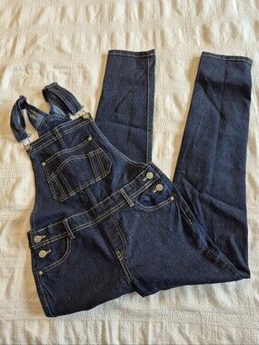 Jordache girls Large or 10/12 sparkly overalls dark wash VGUC